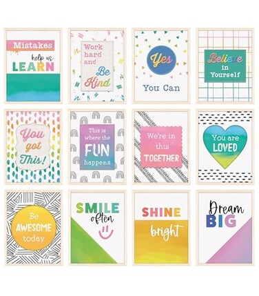 Carson Dellosa Education Creatively Inspired 12Piece Posters Motivational 85 x 11 Wall Art With Rainbows and Positive Affirmations for Bulletin Board Boho Decor Classroom Must Haves