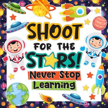 Decorably 62 Pcs Cutouts Inspirational Outer Space Bulletin Board Decorations with Borders GlossLaminated Cardstock for Classroom Decor School Hallways Education Centers Homeschool