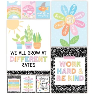 Hadley Designs Motivational Poster for Classroom Decor 9 Growth Mindset Classroom Posters Elementary Inspirational Wall Decor Middle School Teacher Must Haves Pastel Bulletin Board Decorations
