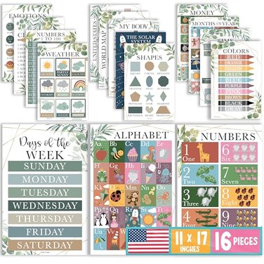 Hadley Designs 16 Educational Posters for Classroom Must Haves Laminated PreK Posters for Toddler Homeschool Essentials Toddler Preschool Learning Activities Kindergarten Classroom Decor