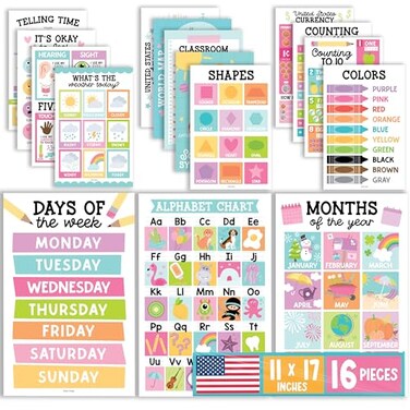 Hadley Designs 16 Educational Posters for Classroom Must Haves Laminated PreK Posters for Toddler Homeschool Essentials Toddler Preschool Learning Activities Kindergarten Classroom Decor