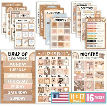 Hadley Designs 16 Educational Posters for Classroom Decor Boho Educational Posters for Toddlers 13 Toddler Learning Posters for Kids Ages 35 Kindergarten Preschool Classroom Must Haves