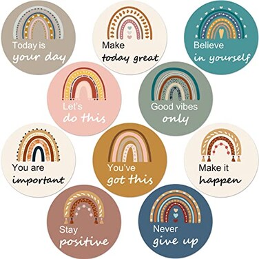 Wiooffen 50pcs Positive Sayings Accents Boho Rainbow Motivational Classroom Cutouts Decors Growth Mindset Chips Inspirational Quotes Bulletin Board Class Door Decorations