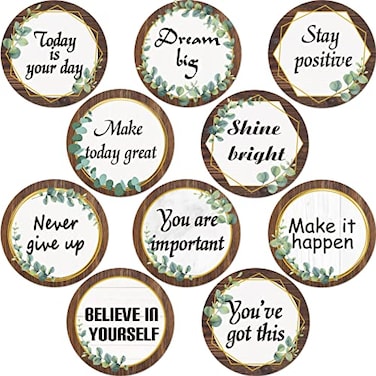 Wiooffen 50pcs Positive Sayings Accents Eucalyptus Motivational Classroom Cutouts Decors Growth Mindset Chips Inspirational Quotes Bulletin Board Class Door Decorations