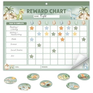 ZICOTO Fun Magnetic Reward Chart for Kids at Home Motivational Easy to Use Chore Chart w Stickers Encourages Good Habits Dinosaur Behavior Responsibility Chart for Boys Creates a Fun Daily Routine