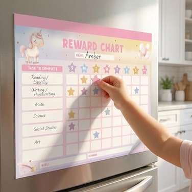 ZICOTO Fun Magnetic Reward Chart for Kids at Home Motivational Easy to Use Chore Chart w Stickers Encourages Good Habits Unicorn Behavior Responsibility Chart for Girls Creates a Fun Daily Routine