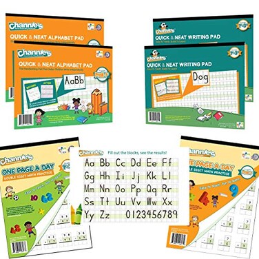 Channie's Channies Workbook Set for PreKindergarten 3rd Grade Elementary School Students 4 Handwriting Pads 2 Math Practice Workbooks 6 Pack