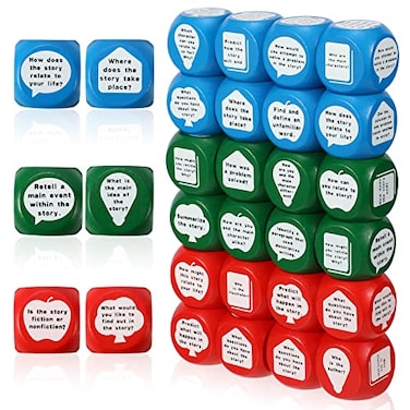 CHENGU 24pcs Reading Comprehension Cubes 3 Colored Language Reading Manipulatives Learning Cube Question Dice Tools for Elementary School Classroom Kids Teacher Teaching Supplies