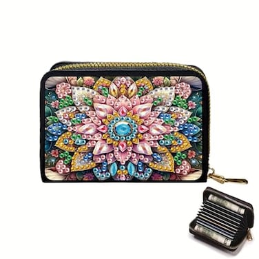 Tontut DIY Diamond Painting Kit Card Bag Flower Pattern Compact Portable Card Holder Multi Card Position Mini Wallet Bank Card Coin Storage Bag Personalised Creative Handmade Gift