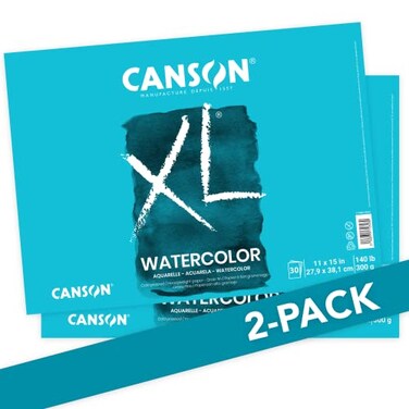 Canson XL Series Watercolor Textured Paper Pad for Paint Pencil Ink Charcoal Pastel and Acrylic Fold Over 140 Pound 11 x 15 2 Pack Foldover Cover 30 Sheets