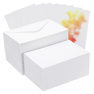 PATIKIL 50 Sets Pure Cotton Watercolor Cards 140lb300 GSM Postcards with Envelopes for Art Painting Creative Thank Notes 4x6 Inch