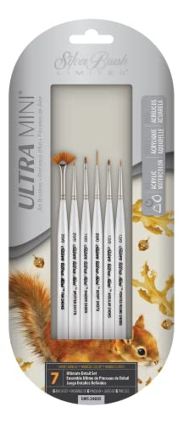 Silver Brush UMS2460S Ultra Mini Basic Miniature Detail Short Handle Brush Set 6 Per Pack