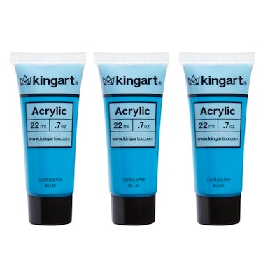 KINGART PRO Artist Quality CERULEAN BLUE Acrylic Paint 22ml 074oz Tubes 3 Pack Set 66ml Total Cerulean Blue