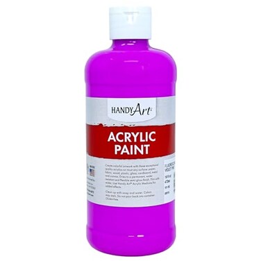 Handy Art Acrylic Paint Fluorescent Violet16 oz Bottle Glow UV Neon Under Black Light SemiGloss Student Fluid Acrylic Creamy Flow Consistency Safe NonToxic Made in USA