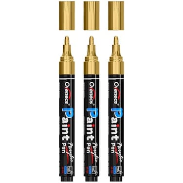 Overseas Gold Paint Pens Paint Markers Permanent Acrylic Markers 3 Pack Water Based Quick Dry Waterproof Marker Pen for Rock Wood Plastic Metal Canvas Glass Fabric Mugs Medium Tip