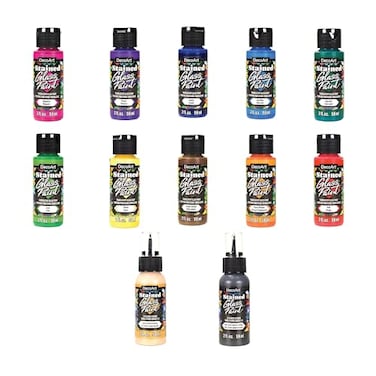 DecoArt Stained Glass Acrylic Paint Combo Set 10 Colors 2 Liquid Dimensional Leadings Set of 12 Transparent Glass Paints Windows Creative DIY Projects