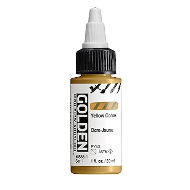 GOLDEN High Flow Acrylics Yellow Ochre 1 fl oz Bottle Professional Acrylic Paint SemiTransparent