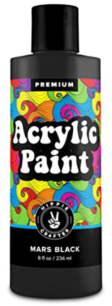 HIPPIE CRAFTER Black Acrylic Paint Premium Mars Black 8oz 236ml Bottle for Canvas and Outdoor Painting