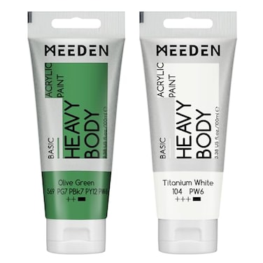 MEEDEN Acrylic Paint Olive Green Bundled with Additional Titanium White Color 100ml338oz x 2 Bulk Heavy Body Acrylic Paint Tubes for Art Craft Painting