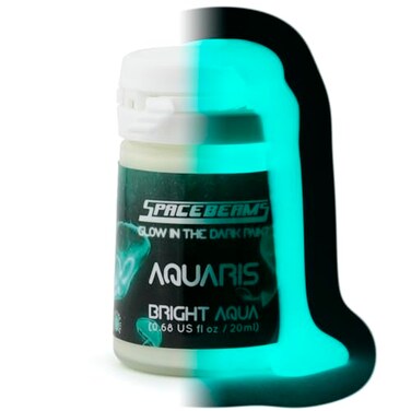 SpaceBeams Aquaris Glow in the Dark Paint 068 Fl Oz Bright Aqua Glow Light BlueTurquoise NonToxic Water Based