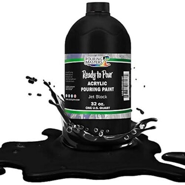 Pouring Masters POURING MASTERS Jet Black Acrylic Ready to Pour Pouring Paint Premium 32Ounce PreMixed WaterBased for Canvas Wood Paper Crafts Tile Rocks and More