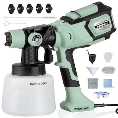 PICKITOLES 1000W HVLP Paint Sprayer HighEfficiency Electric Spray Gun with 6 NozzlesVariable Patterns Adjustable Flow 47oz 1400ml Detachable ContainerEasy to Clean for Home Improvement Projects Avocad