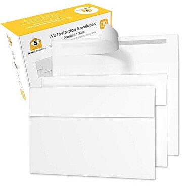 Sensei Supplies 110 4 x 5 White Invitation Envelopes A2 For Wedding Invites RSVP Greeting Cards Photo Storage Mailing Quarter Folded 85x11 Paper 55 x 4 inserts WPeel Press Self Seal