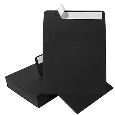 Wishop 50 Pack Colorful 6 x 6 Envelopes Square Envelopes Self Seal for Wedding Party Invitations Greeting Cards Announcements Photos CDDVD Sleeves Black