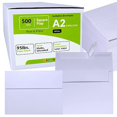 Winlyn 500 Pcs Bulk A2 Invitation Envelopes in White Peel Press Self Seal 4 38 x 5 34 Square Flap Envelopes RSVP Return Envelopes 95lb for Announcement Mailing 4x5 Greeting Cards Photo 14 Fold Cards