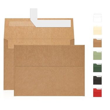 Goefun A7 Brown Kraft Envelopes Self Seal 100 Pack 120 GSM Printable 5x7 Envelopes for Invitation Mailing Weddings Business Birthday Photos Documents and DIY Cards