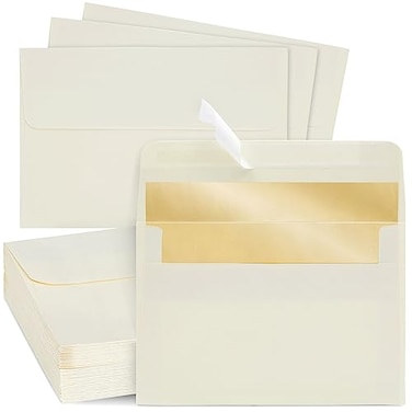 BEST PAPER Best Paper Greetings Invitation Envelopes 425 x 625 In A6 Ivory 50 Pack Gold Lined Peel Seal Closure Mail Envelopes for Weddings Birthdays