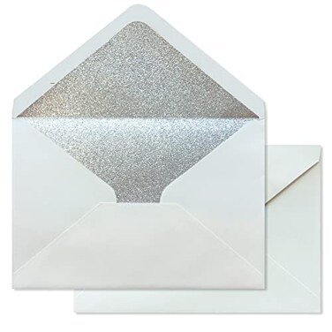 KUCHYNEE 50PCS A7 Silver Envelopes with Adhesive SelfSealing 53 x 77 inches Pearlescent Envelopes Perfect for 5 x 7 Weddings Invitation Pearl Ivory Silver Glitter Liner