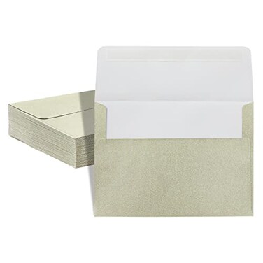 Pipilo Press A7 Gold Glitter Envelopes 5 x 7 In Gold 50 Pack Shimmery Finish Peel Seal Closure for Wedding Invites Gift Card Envelopes