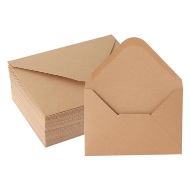 Janvale Vflap Kraft Envelopes 50 Pack 4 x 6 Inch A4 Envelopes Card Envelopes Brown Envelopes Kraft Paper Envelopes for Invitations Postcard Envelopes Water Base Adhesive Gummed Flap