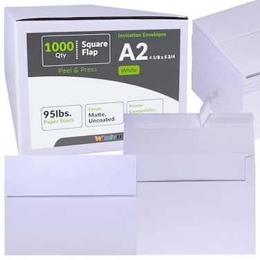 Winlyn 1000 Pcs White A2 Invitation Envelopes Peel Press Self Seal 4 38 x 5 34 Square Flap RSVP Return Envelopes 95lb Paper Perfect for Announcements Greeting Cards Letters
