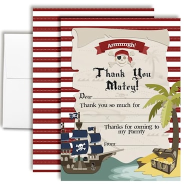 Amanda Creation Pirate Treasure Map Birthday Thank You Notes Ten 4 x 55 Fill In The Blank Cards with 10 White Envelopes by AmandaCreation