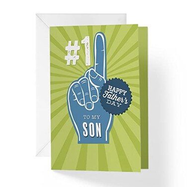 1Up Greetings Fathers Day Card For Son 1 Dad Sports Baseball From Mother From Father From Parents 5x75 Single Card and Envelope