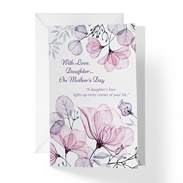 1Up Greetings Mothers Day Cards for Daughter with Envelope Pink and Lavender Flowers 5x75 Single Card