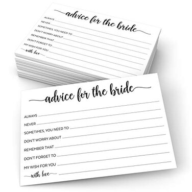 321Done Advice for the Bride Made in USA 4x6 White Fun Bridal Shower Game Keepsake Guestbook Alternative Thick Luxury Card Stock with Modern Stylish Calligraphy Script Design 50 Cards
