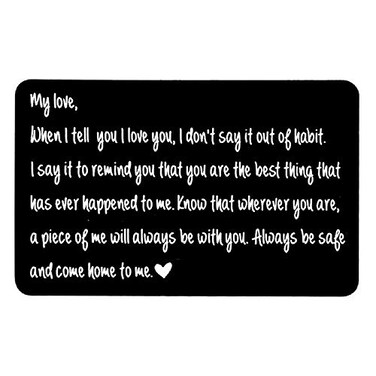 ALIBULL Jofanvin Engraved Wallet Insert Card for Husband Boyfriend I Love You Note for Him Anniversary Birthday Wedding Day Gift Permanent Metal Wallet Card Deployment Keepsake for Fiance Man