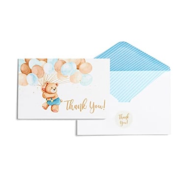All Ewired Up 50 Teddy Bear Boy Thank You Cards for Baby Shower Birthday with Designed Envelope and Matching Seals Bearly Can Wait
