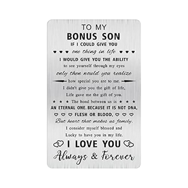 Alotozo Bonus Son Gifts To My Bonus Son Stainless Steel Wallet Card Stepson Sentimental Keepsake Gift Christmas Birthday Gift Idea