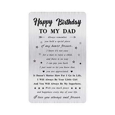Alotozo Personalized Birthday Card for Dad Laser Engraved Stainless Steel Wallet Card Birthday Gift from DaughterSon Durable Bday Keepsake