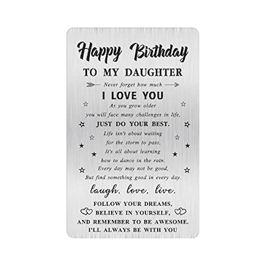 Alotozo Personalized Birthday Card for Daughter Laser Engraved Stainless Steel Wallet Card Daughter Birthday Gift from DadMom Durable Bday Keepsake