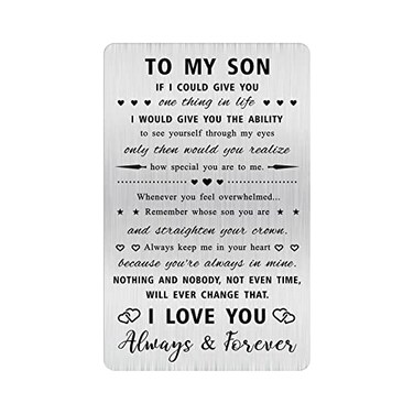 Alotozo Stainless Steel Son Card Funny Heartfelt Gifts for Son Fathers Day Durable Wallet Card Insert with Loving Message