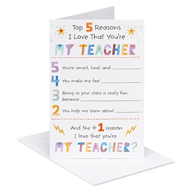 American Greetings Teacher Appreciation Thank You Card for Teacher FillInTheBlank Message Youre the Best