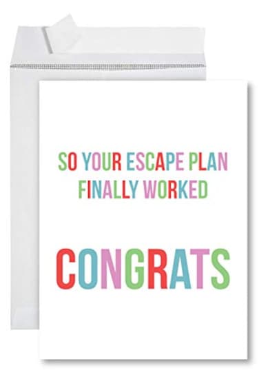 Andaz Press Funny Jumbo Retirement Card With Envelope 85 x 11 inch Farewell Office So Your Escape Plan Finally Worked Congrats 1Pack Includes Envelope
