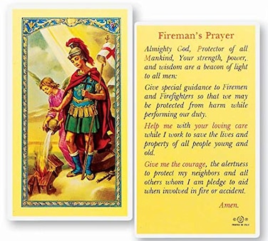 Artisan Owl Saint Florian Firefighters Prayer Laminated Holy Cards Set of 5