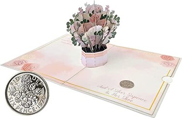 ASVP Shop Bridal Shower Gift Authentic Sixpence Coin With 3D Pop Up Flower Card Envelope