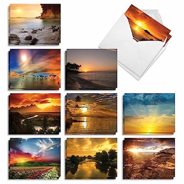 The Best Best Card Co 20 Nature Note Cards Blank Landscape 4 x 512 Inch 10 Designs 2 Each Beautiful Sun Settings for Men and Women AM1740OCBB2x10